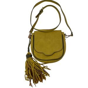 Steve Madden Mustard Yellow Leather with Tassel Crossbody Purse Bag